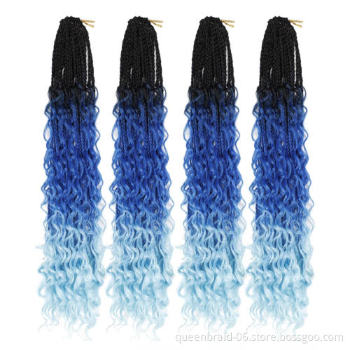 Box Braids Crochet Hair Ombre Goddess Box Braids With Curly Senegalese Twist Synthetic Crochet Braiding Hair Extensions